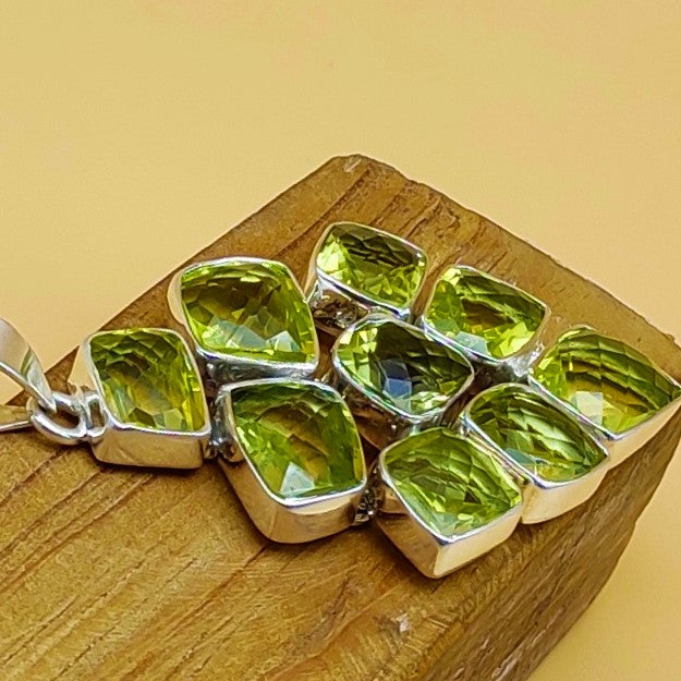 Faceted Lemon Topaz 925 Silver Chunky Pendant Necklace