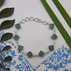 Natural Malachite Square Shape Bracelet Handmade 925 Sterling Silver Jewelry