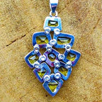 Faceted Lemon Topaz 925 Silver Chunky Pendant Necklace