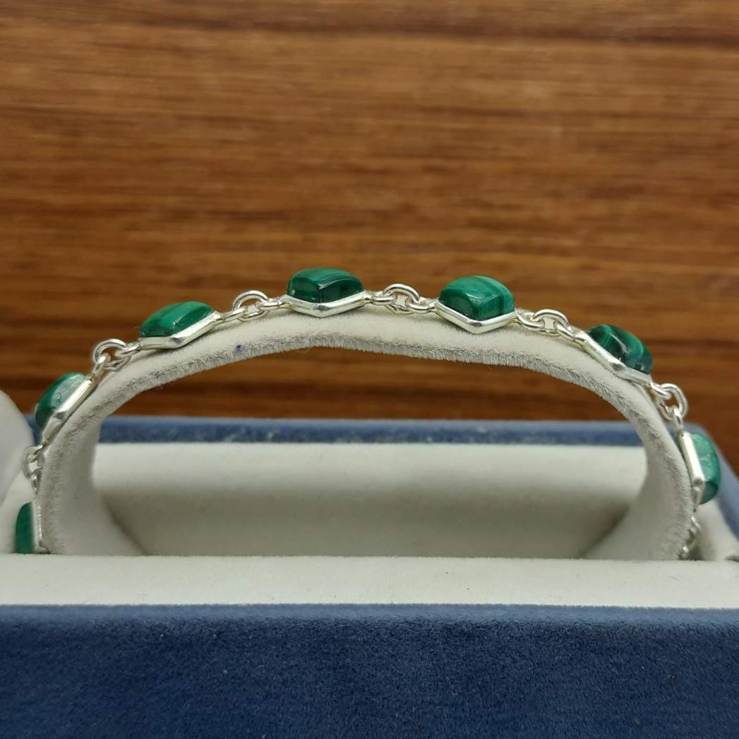 Natural Malachite Square Shape Bracelet Handmade 925 Sterling Silver Jewelry