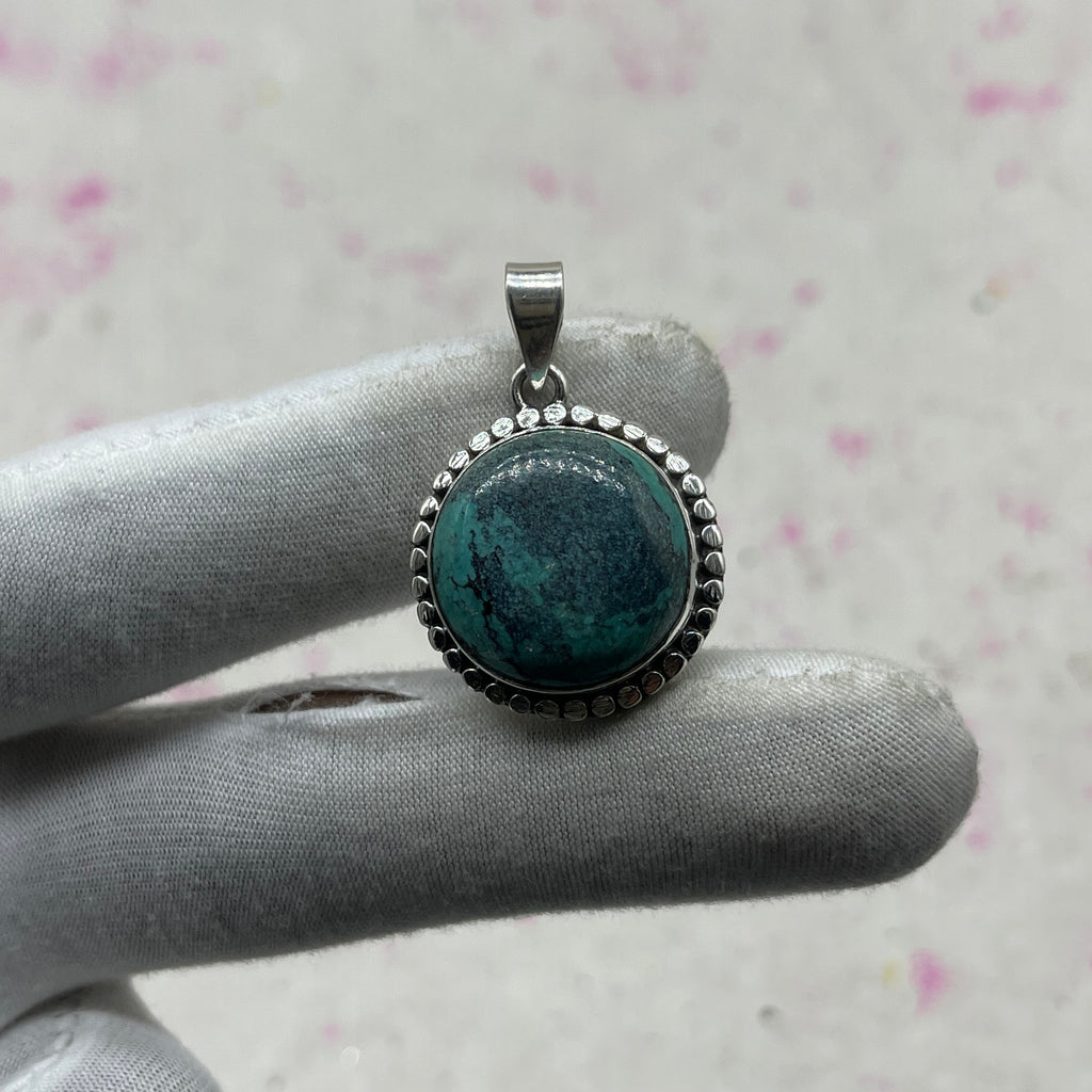 Tibet Turquoise 925 Sterling Silver Handmade Pendant | Ethnic Artisan Jewelry