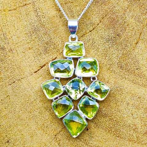 Faceted Lemon Topaz 925 Silver Chunky Pendant Necklace