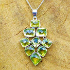 Faceted Lemon Topaz 925 Silver Chunky Pendant Necklace