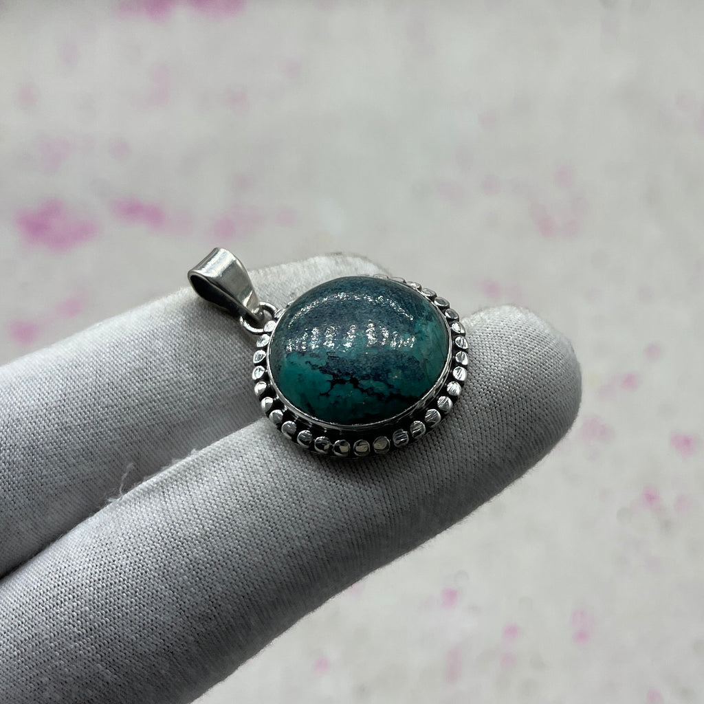 Tibet Turquoise 925 Sterling Silver Handmade Pendant | Ethnic Artisan Jewelry