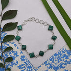 Natural Malachite Square Shape Bracelet Handmade 925 Sterling Silver Jewelry