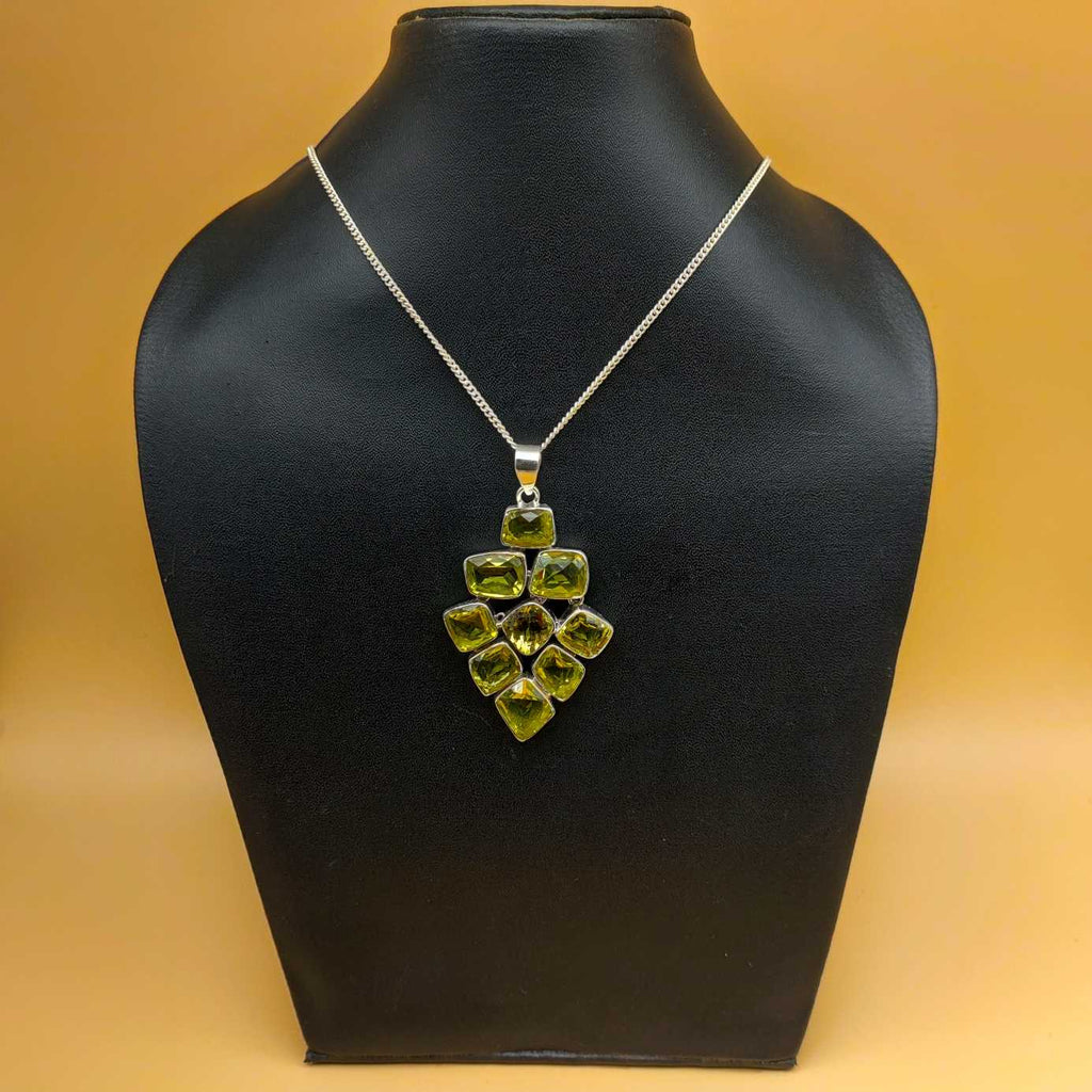 Faceted Lemon Topaz 925 Silver Chunky Pendant Necklace