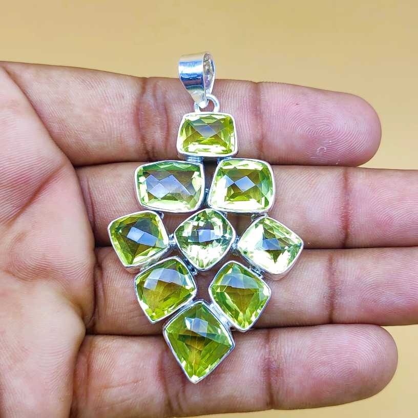 Faceted Lemon Topaz 925 Silver Chunky Pendant Necklace