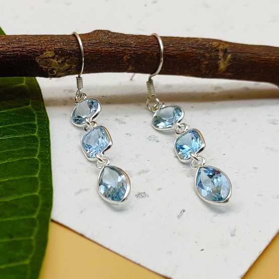 925 Sterling Silver Statement Blue Topaz Earrings