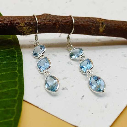 925 Sterling Silver Statement Blue Topaz Earrings