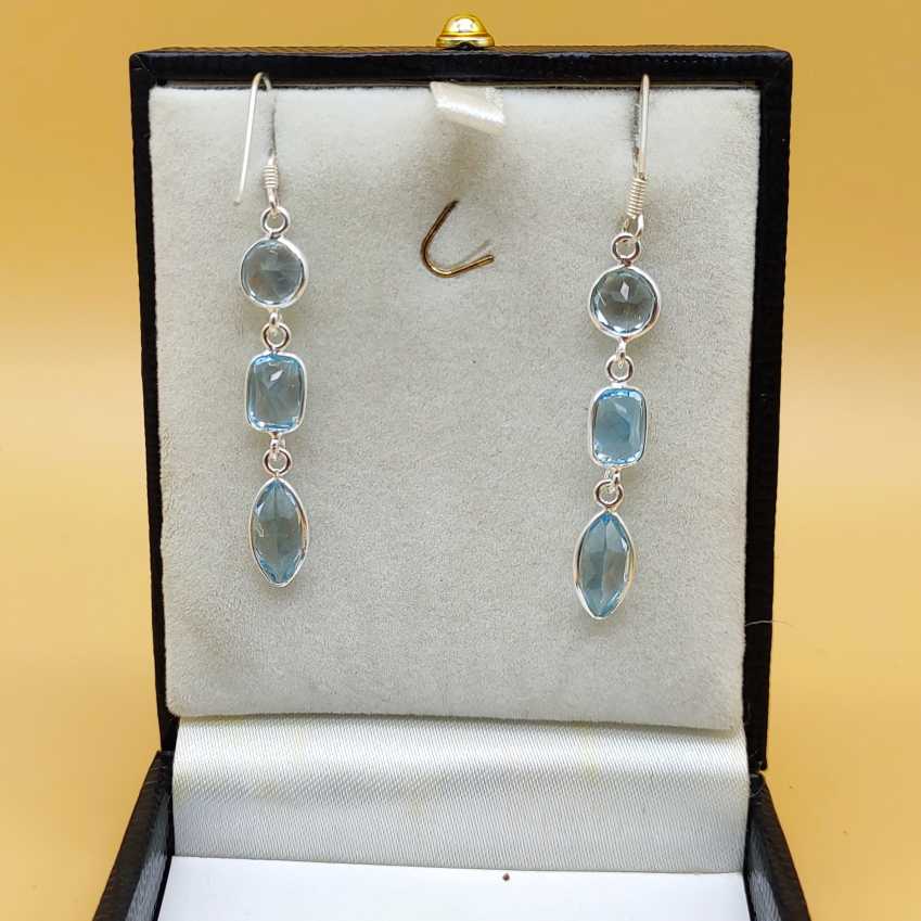 925 Sterling Silver Statement Blue Topaz Earrings