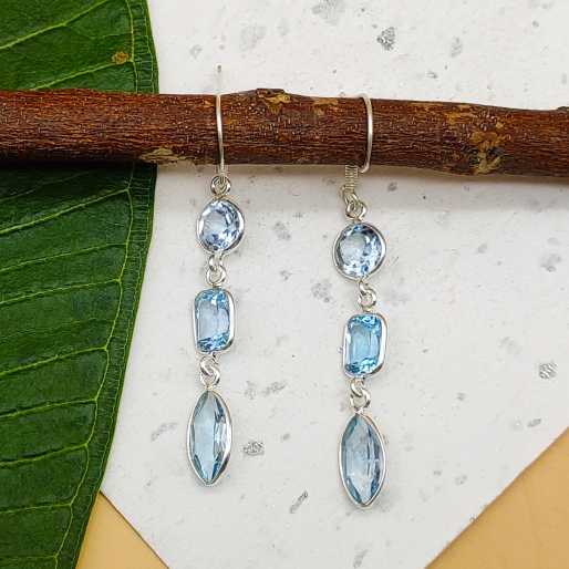 925 Sterling Silver Statement Blue Topaz Earrings