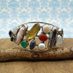 925 Sterling Silver AAA Quality Natural Multi Gemstones Cuff Bracelet