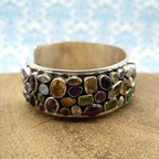 Sterling Silver AAA Quality Natural Multi Gemstones Cuff Bracelet