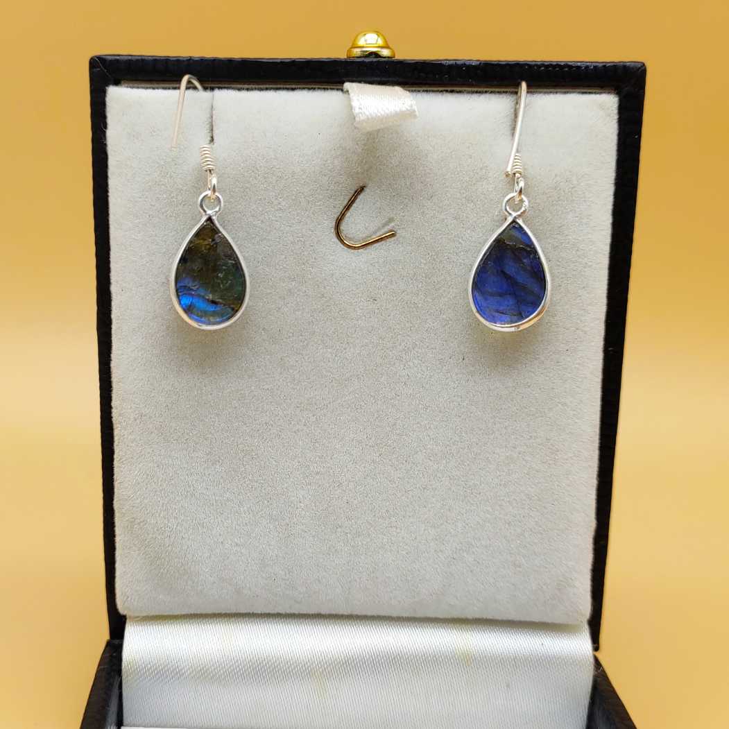 Chic Natural Gemstone Labradorite Silver Earring