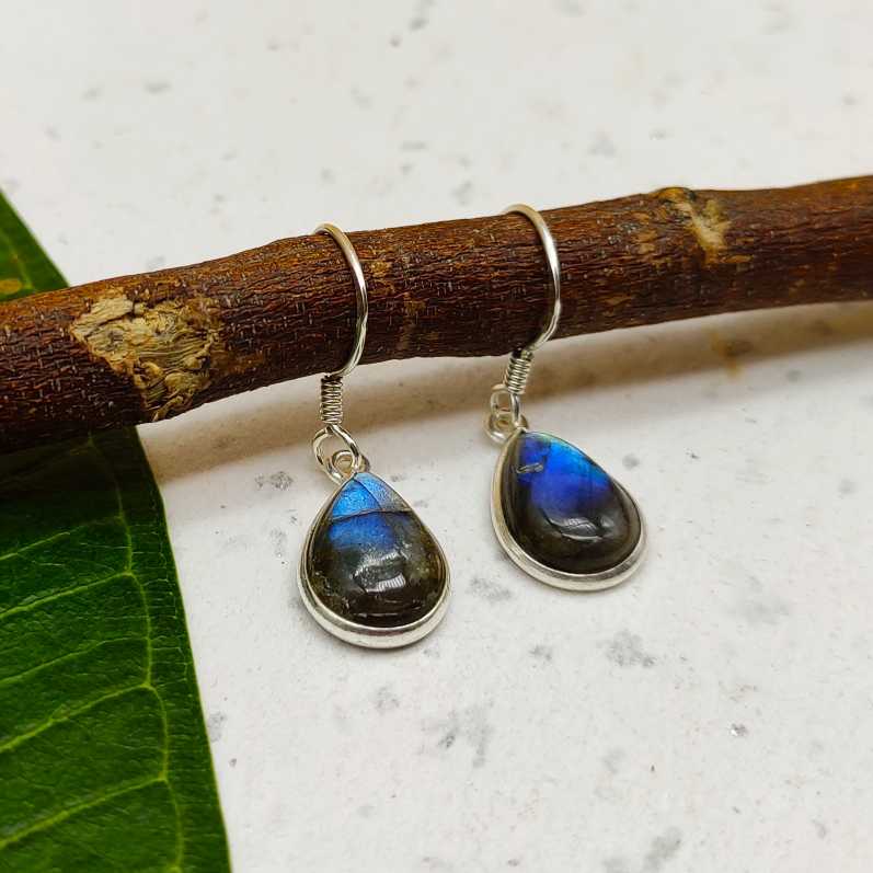 Chic Natural Gemstone Labradorite Silver Earring