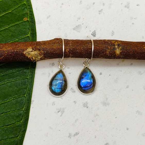 Chic Natural Gemstone Labradorite Silver Earring