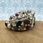 Fine Sterling Silver Natural Multi Gemstones Cuff Bracelet