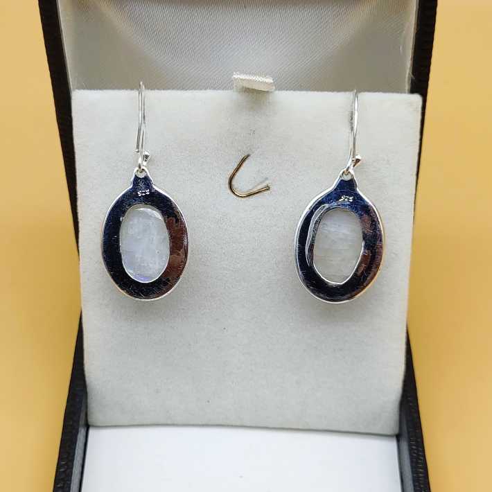 Oval Moonstone Gemstone Sterling Silver Earring