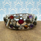 Fine Sterling Silver Natural Multi Gemstones Cuff Bracelet