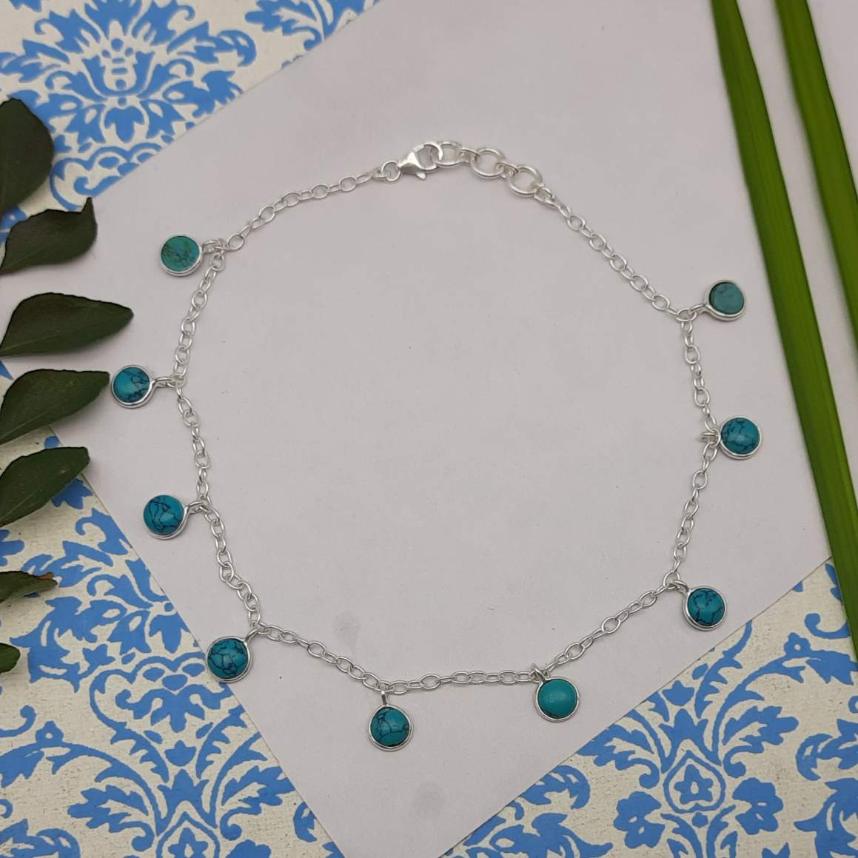 Handmade Tibetan Turquoise Bracelet in 925 Sterling Silver Elegant Gemstone Design