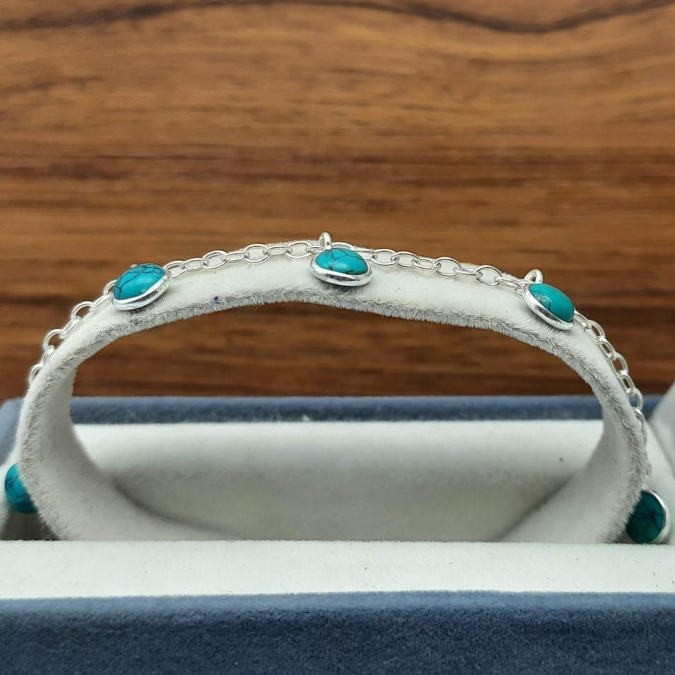 Handmade Tibetan Turquoise Bracelet in 925 Sterling Silver Elegant Gemstone Design