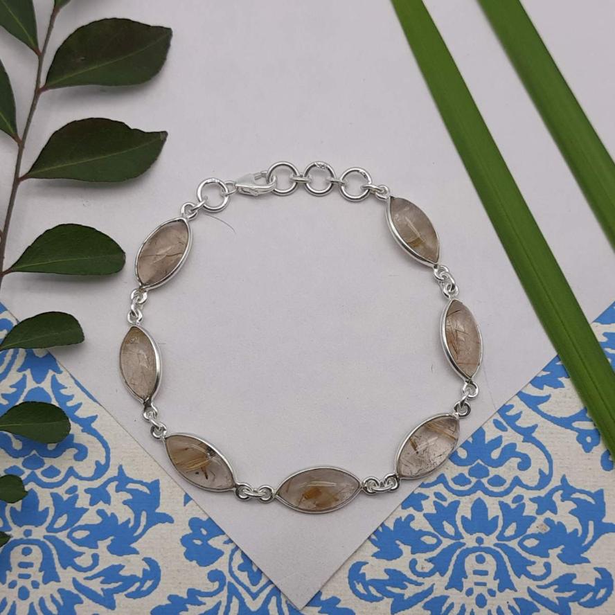 925 Sterling Silver Rutile Quartz Bracelet Handmade Artisan Jewelry