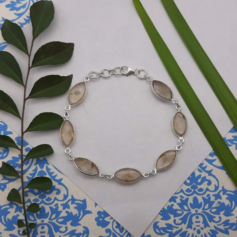 925 Sterling Silver Rutile Quartz Bracelet Handmade Artisan Jewelry