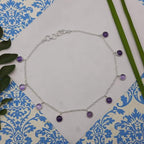 Natural Amethyst Round Shape Bracelet 925 Sterling Silver Handmade Fine Jewelry