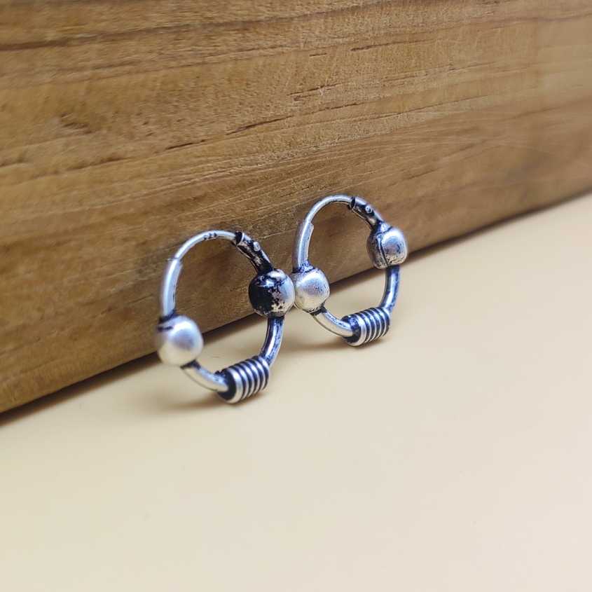 Handcrafted 925 Sterling Silver Bali Hoop Earrings Tribal Wire Wrap
