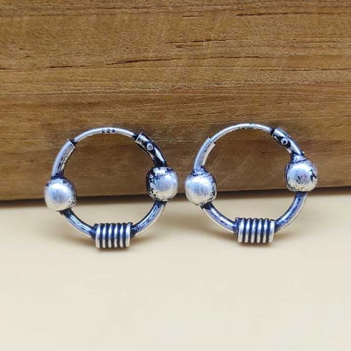 Handcrafted 925 Sterling Silver Bali Hoop Earrings Tribal Wire Wrap