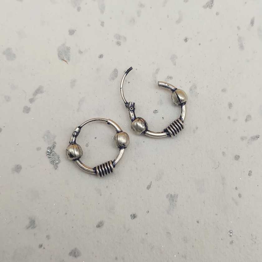 Handcrafted 925 Sterling Silver Bali Hoop Earrings Tribal Wire Wrap