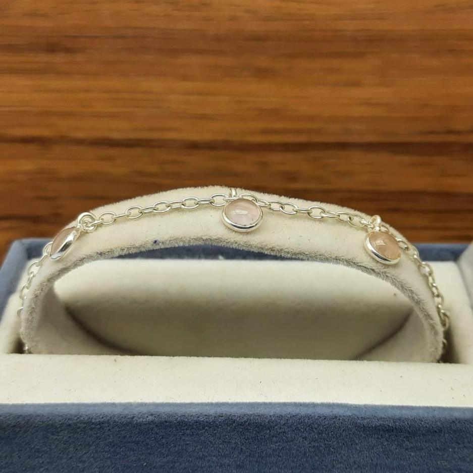 Rose Quartz 925 Sterling Silver Bezel Bracelet