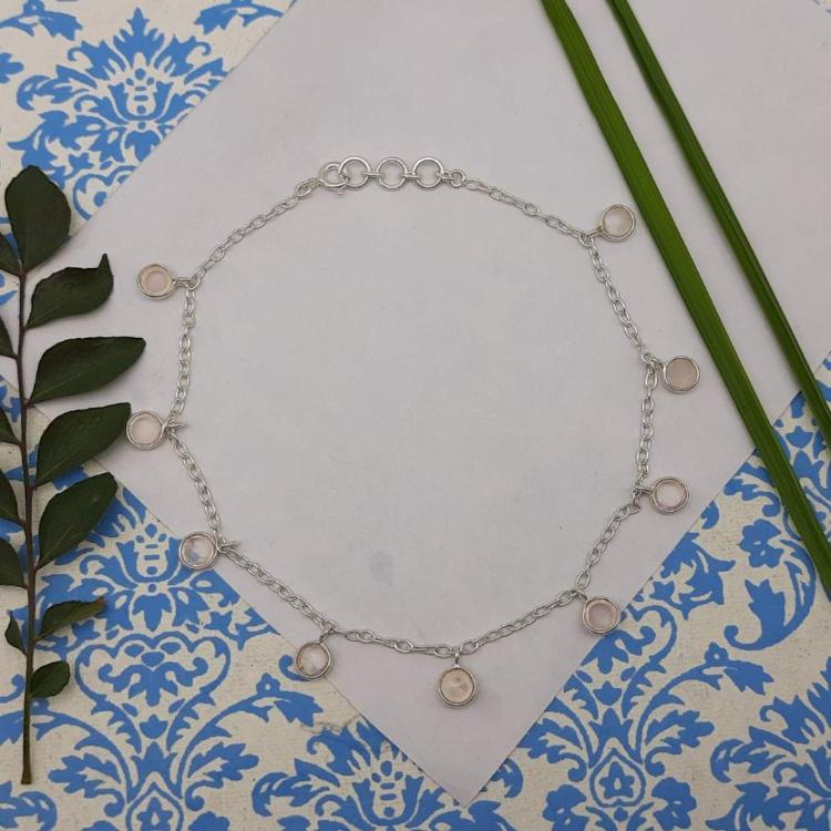 Rose Quartz 925 Sterling Silver Bezel Bracelet