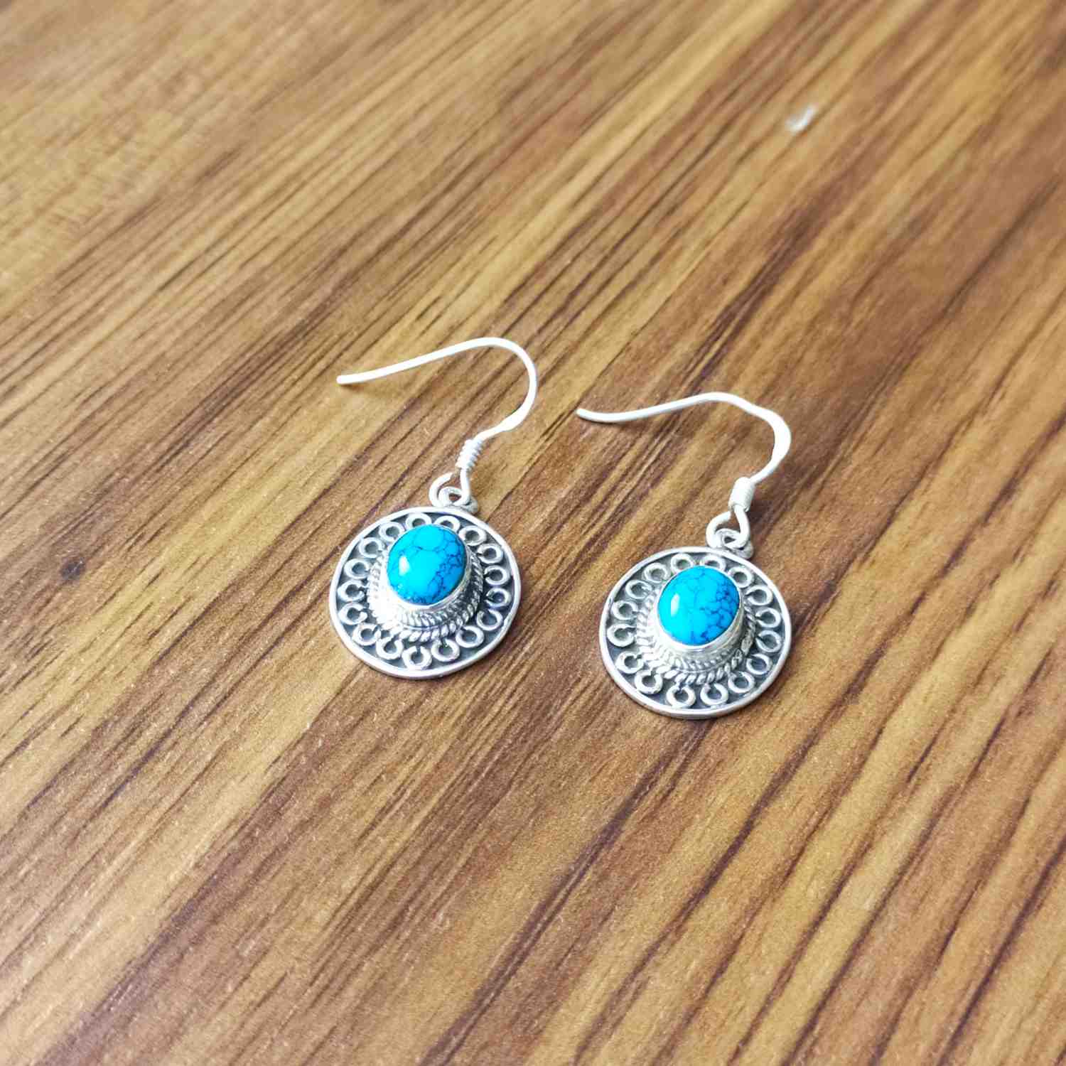 Oval Turqoise 925 Silver Dangle Earrings