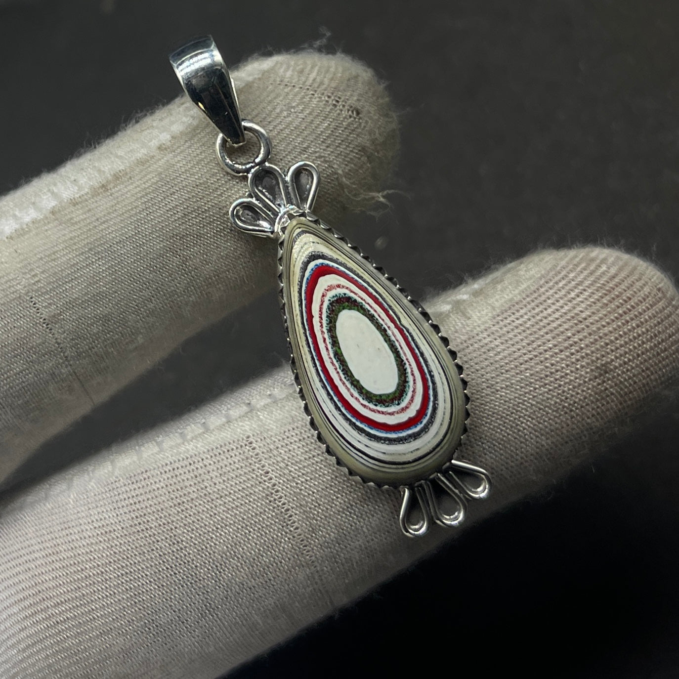 Fordite 925 Silver Bohemian Pendant Necklace Handmade