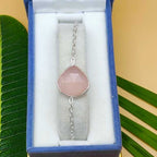 Fine Dainty Rose Quartz Drop Silver Chain Bracelet