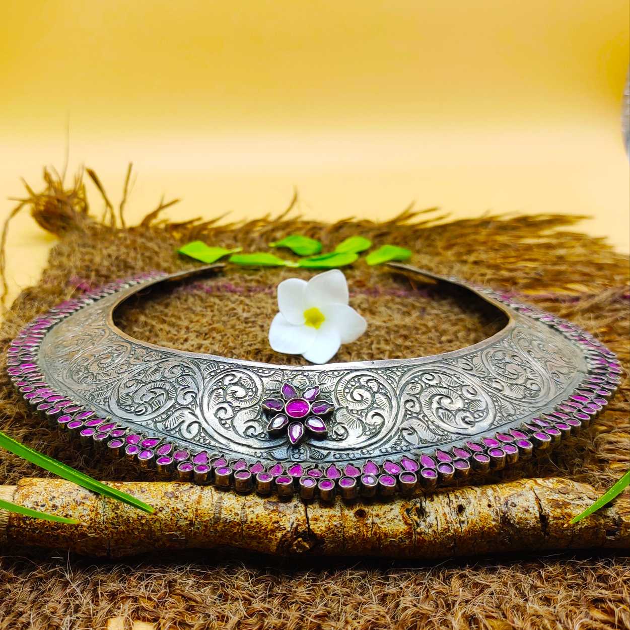 Tribal Hasli Rhodonite 925 Silver Choker Ethnic Necklace