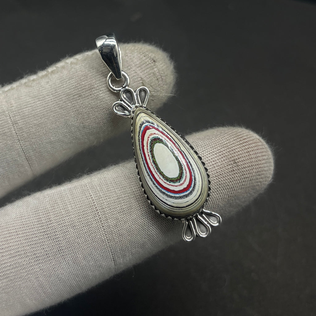 Fordite 925 Silver Bohemian Pendant Necklace Handmade