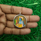 Radha Krishna Hand-Painted Pendant in 925 Sterling Silver – Eternal Love Divine Jewelry