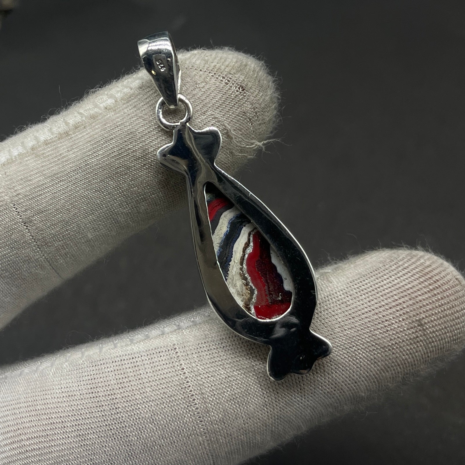 Fordite 925 Silver Bohemian Pendant Necklace Handmade