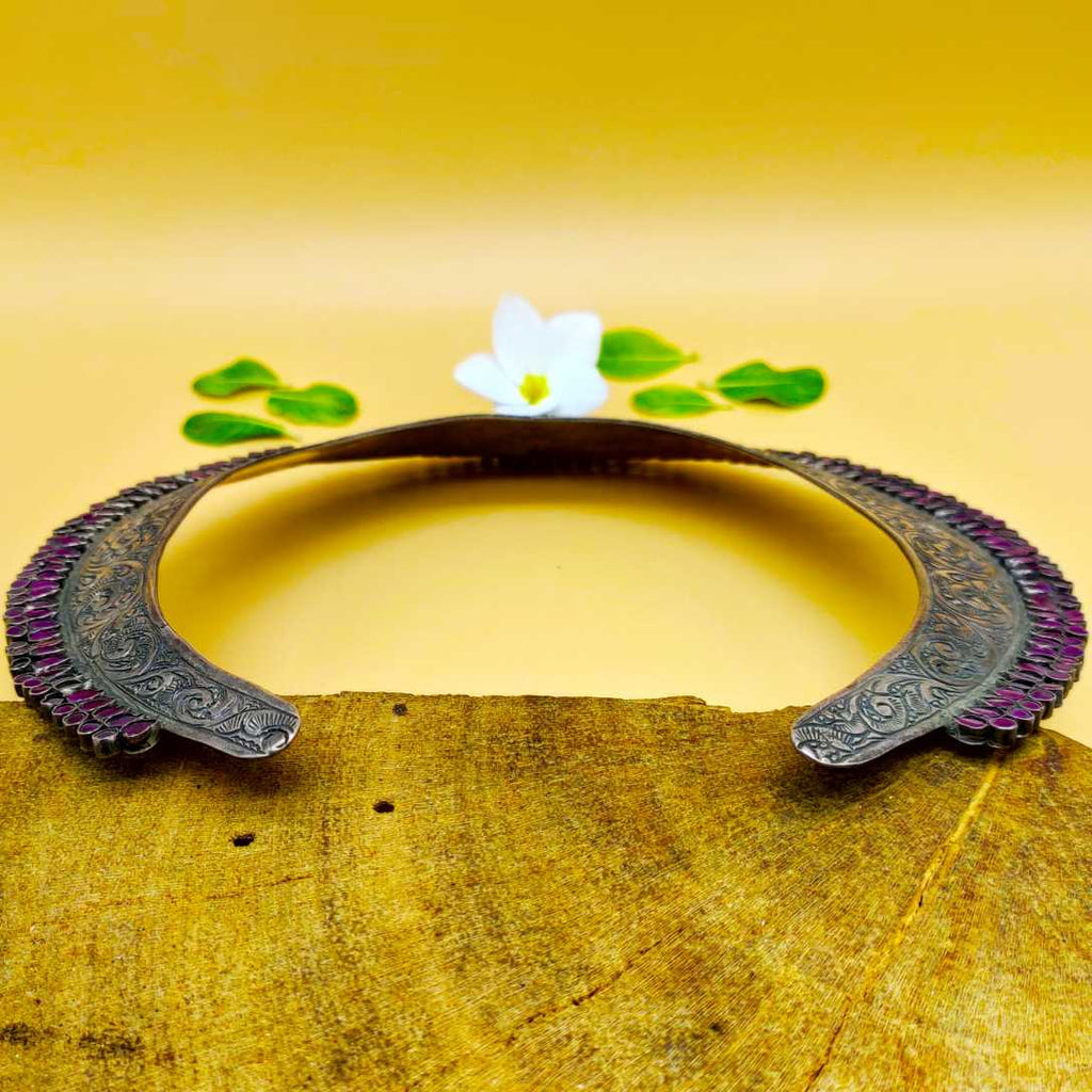 Tribal Hasli Rhodonite 925 Silver Choker Ethnic Necklace
