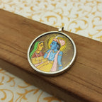 Radha Krishna Hand-Painted Pendant in 925 Sterling Silver – Eternal Love Divine Jewelry