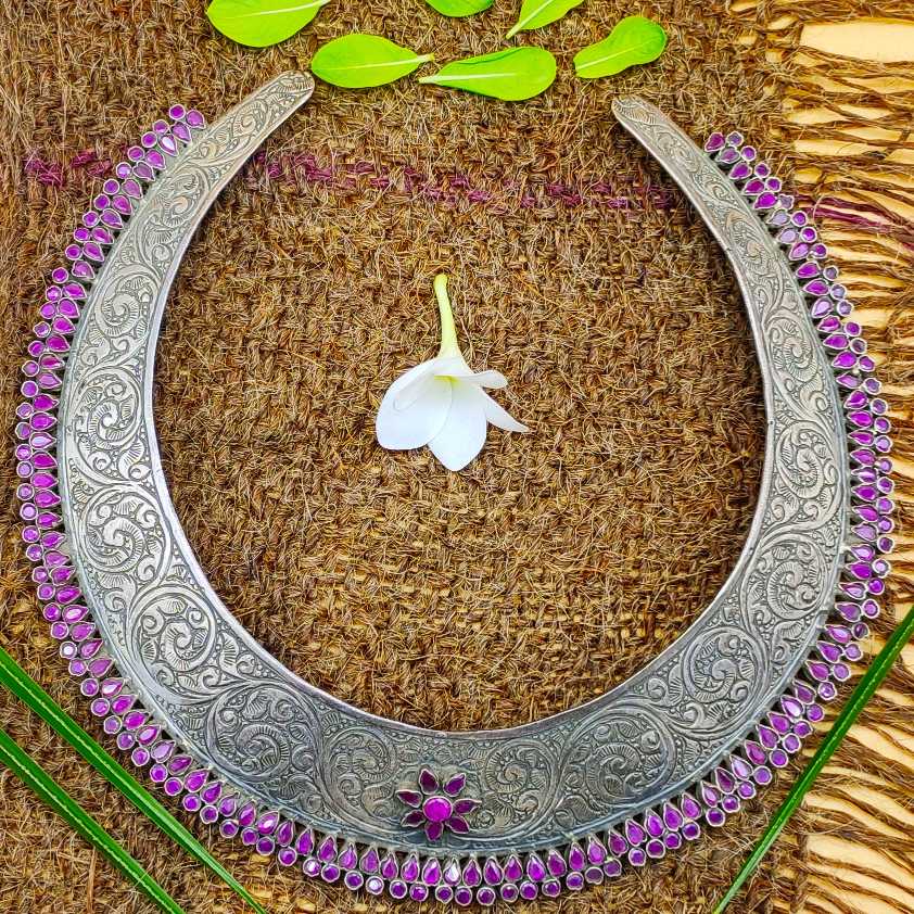 Tribal Hasli Rhodonite 925 Silver Choker Ethnic Necklace