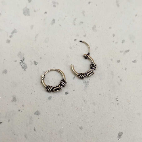925 Sterling Silver Oxidized Hoop Earrings with Wrapped Wire Design