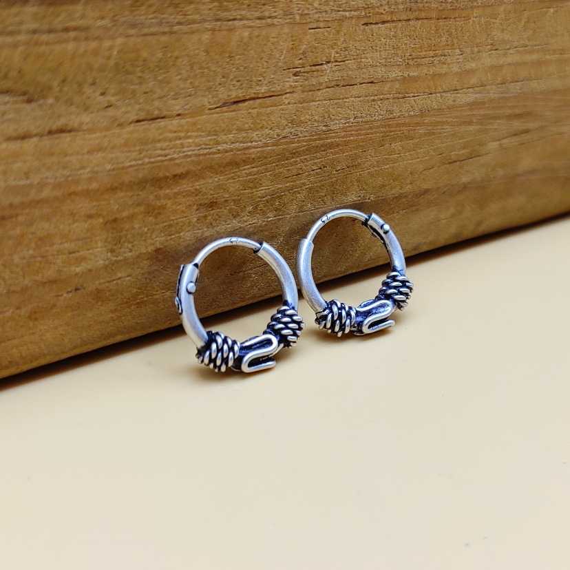 925 Sterling Silver Oxidized Hoop Earrings with Wrapped Wire Design