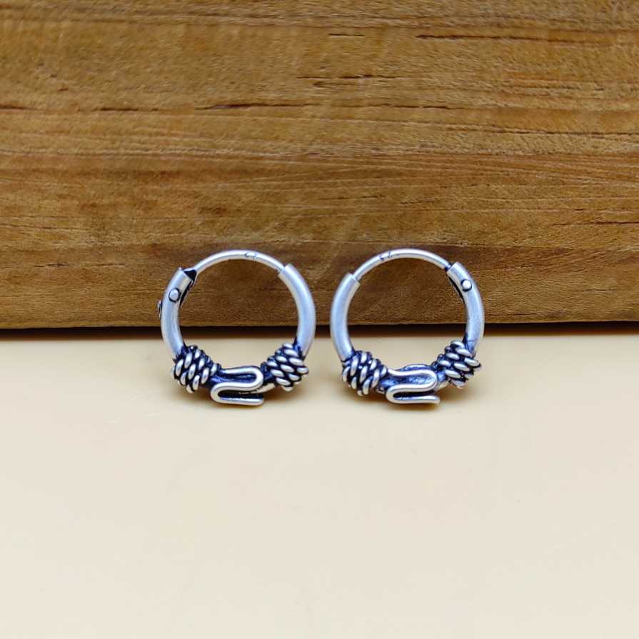 925 Sterling Silver Oxidized Hoop Earrings with Wrapped Wire Design
