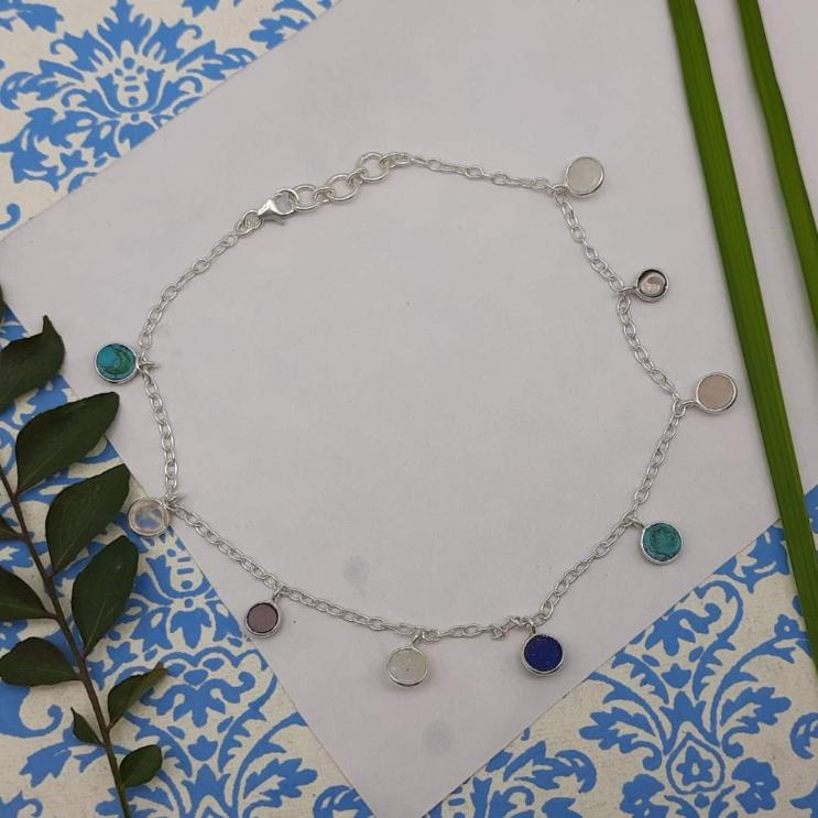 Natural Gemstones Bracelet Handmade 925 Sterling Silver Elegant Style