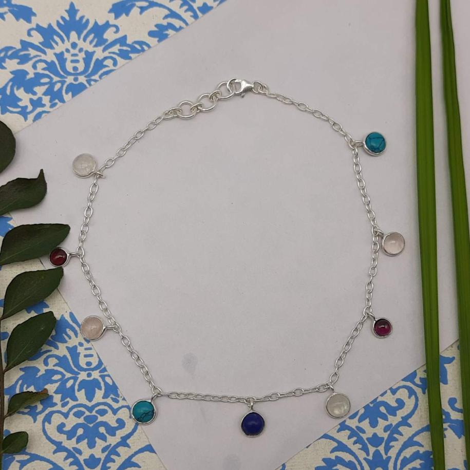 Natural Gemstones Bracelet Handmade 925 Sterling Silver Elegant Style