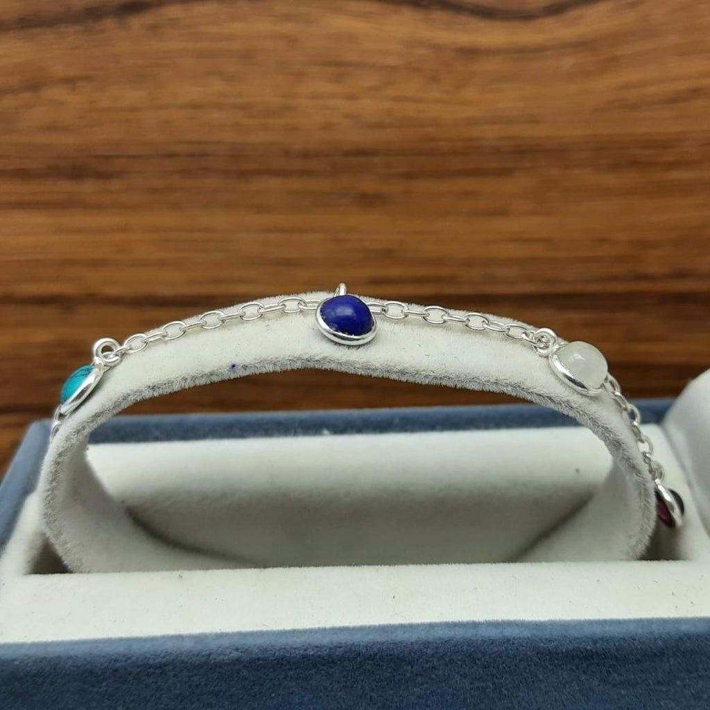 Natural Gemstones Bracelet Handmade 925 Sterling Silver Elegant Style