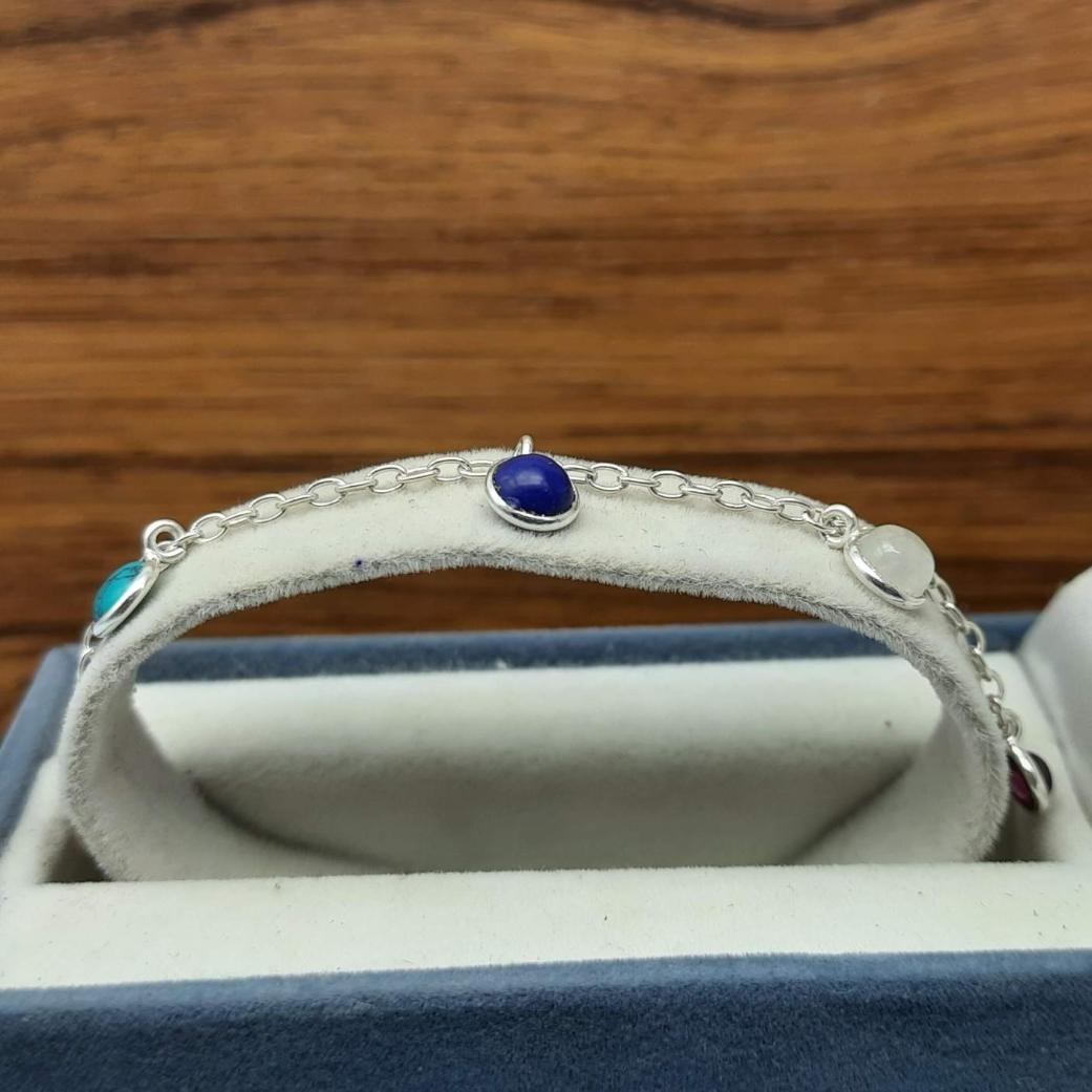 Natural Gemstones Bracelet Handmade 925 Sterling Silver Elegant Style